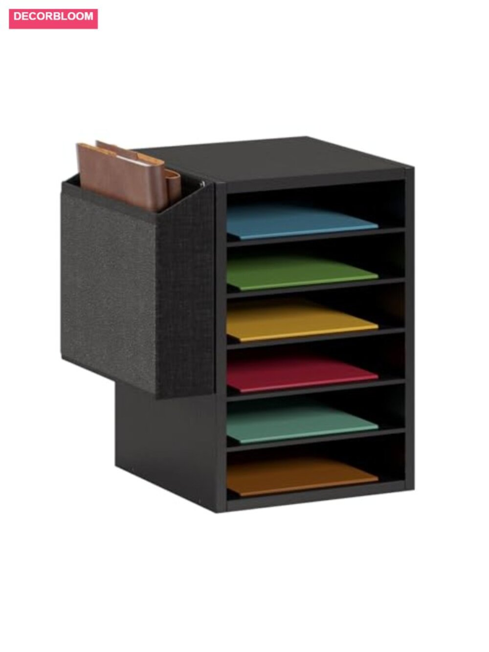 6-Tier Adjustable Desktop Mail Sorter With Side Storage, Engineered Wood File